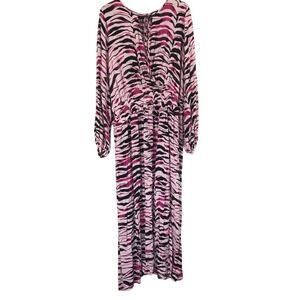 Eloquii Elements Suplice Bodice Cinch Waist Pink Zebra Print‎ Flowy Maxi Dress